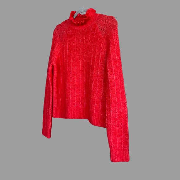 SEZANE Bright Red Mohair Merino Wool Knit Ruffle High Neck Sweater Loris Jumper - Picture 12 of 15